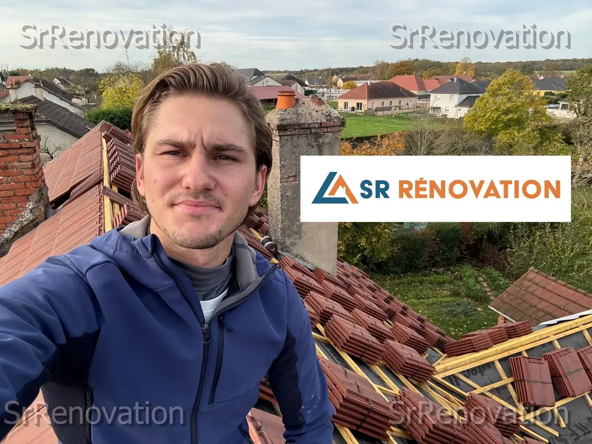 Ruben, artisan SR Rénovation, sur un chantier de toiture