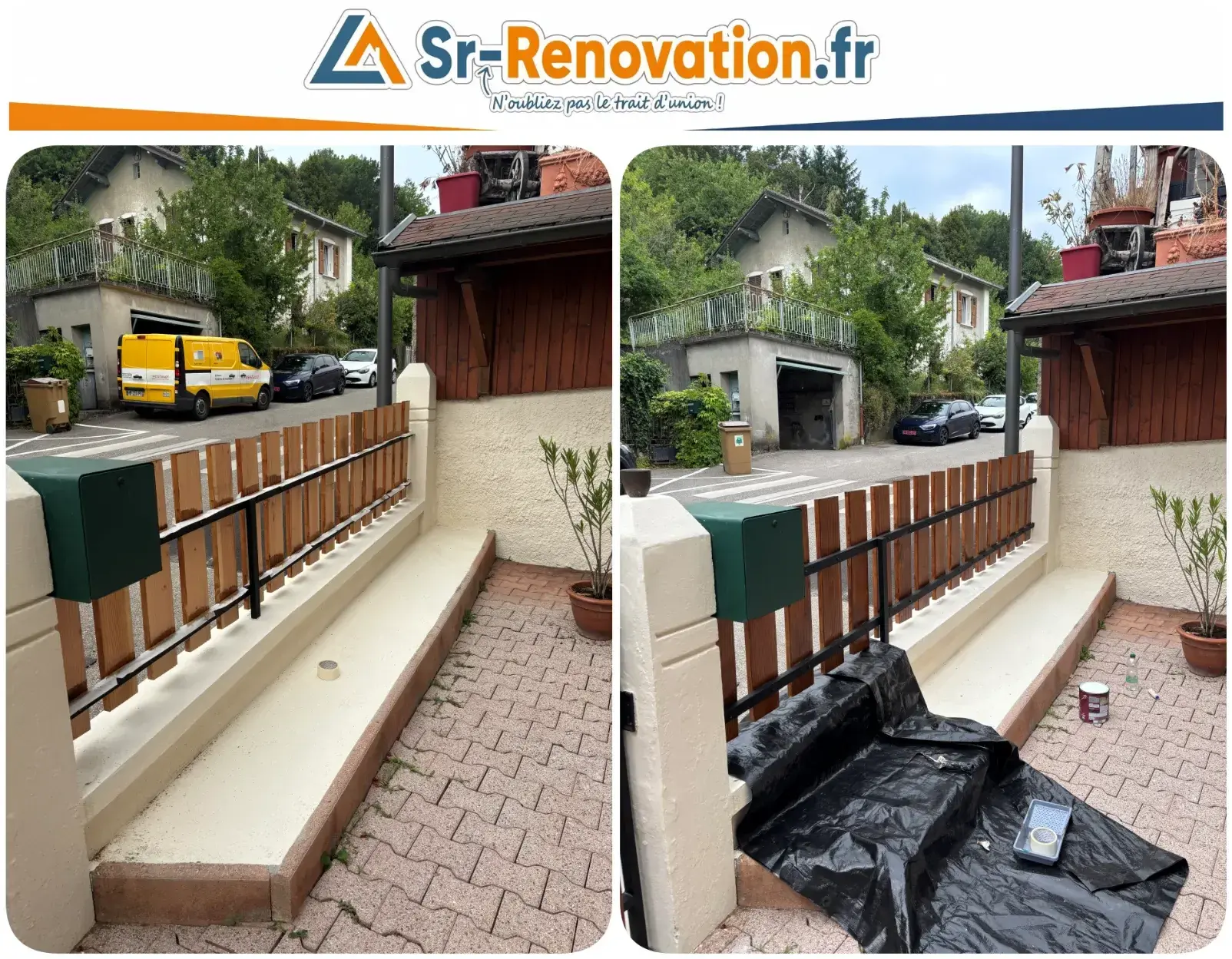 Chantier de peinture muret et clôture bois