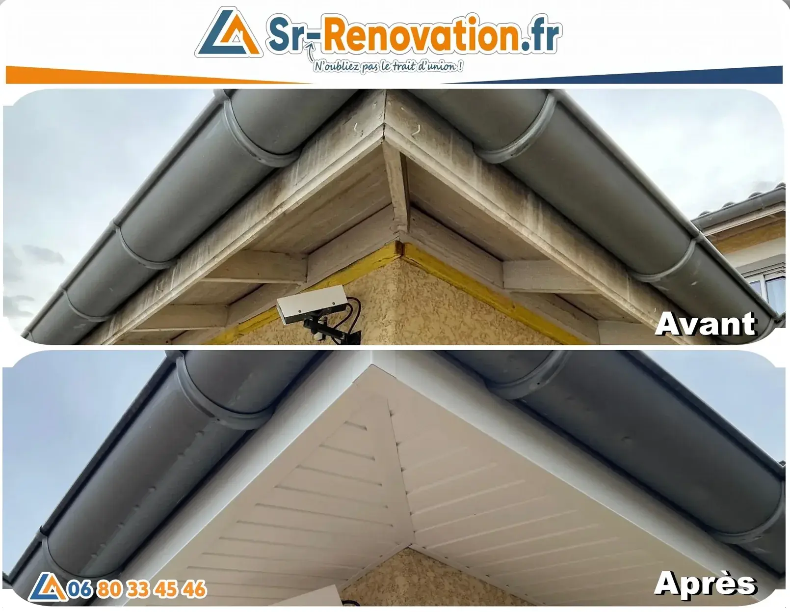 Avant/après pose de sous-faces PVC et habillage de toiture