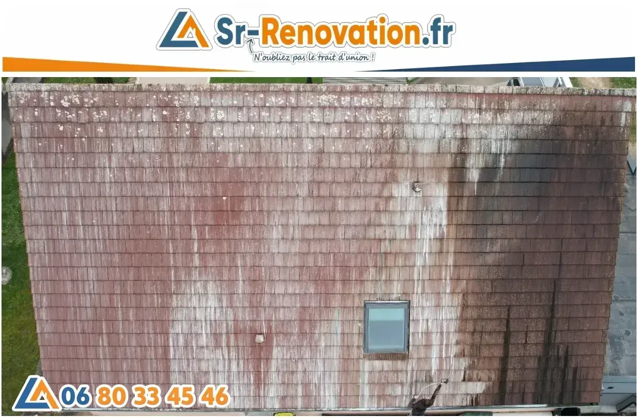 Chantier de traitement toiture vue drone à Moirans-en-Montagne