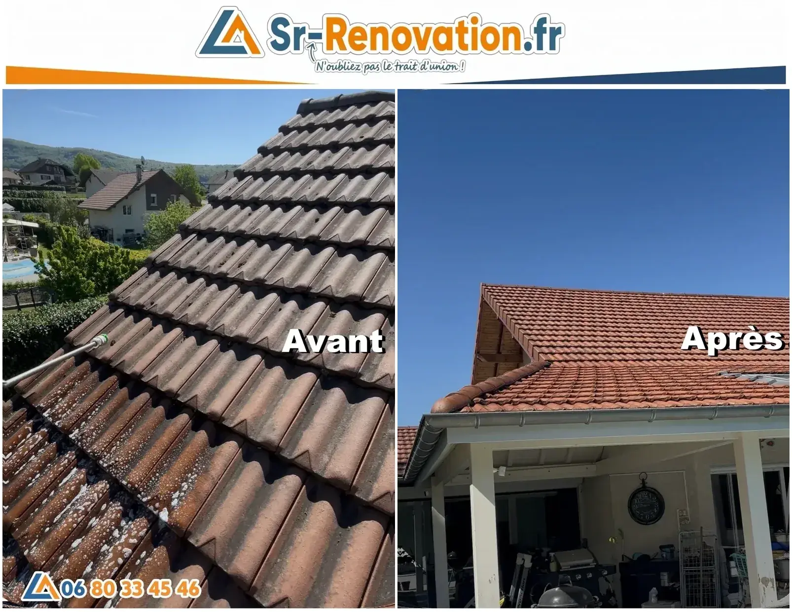 Avant/après traitement de toiture à Lons-le-Saunier