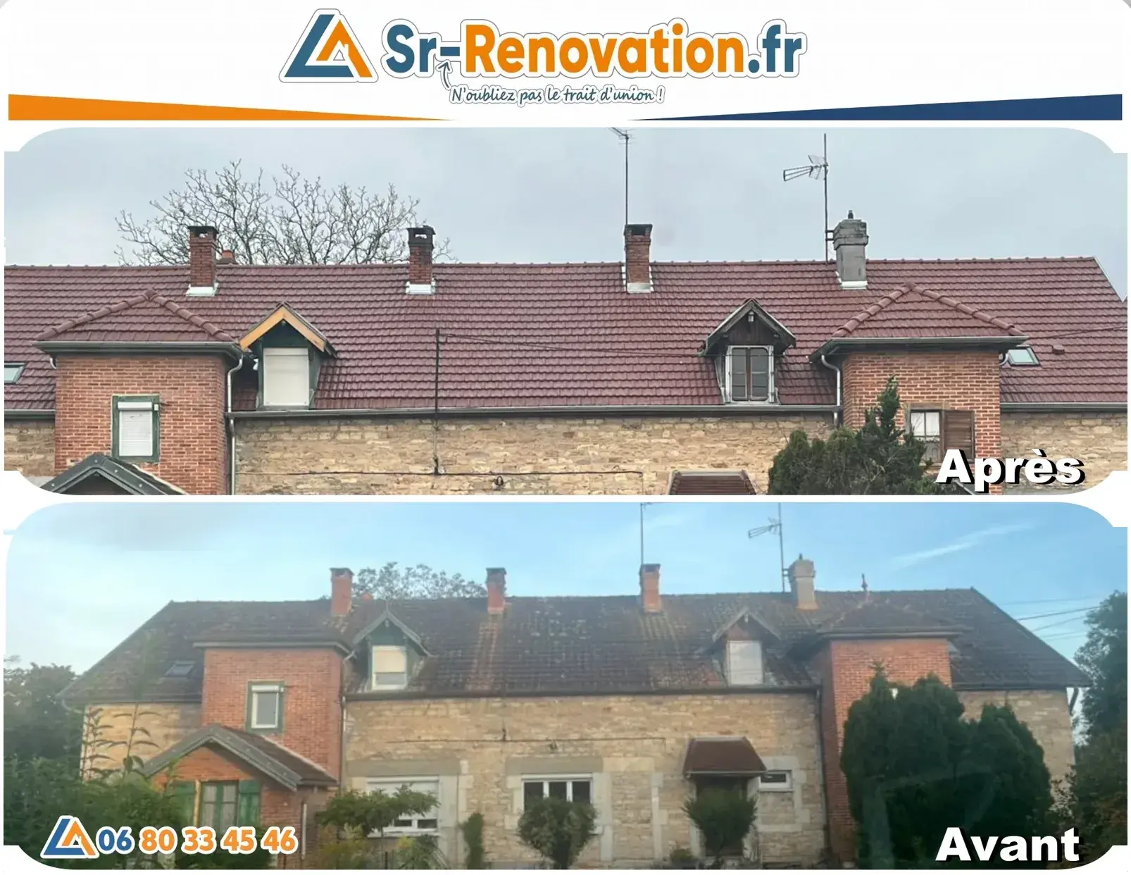 Avant/après nettoyage toiture + changement de zinguerie à Gex
