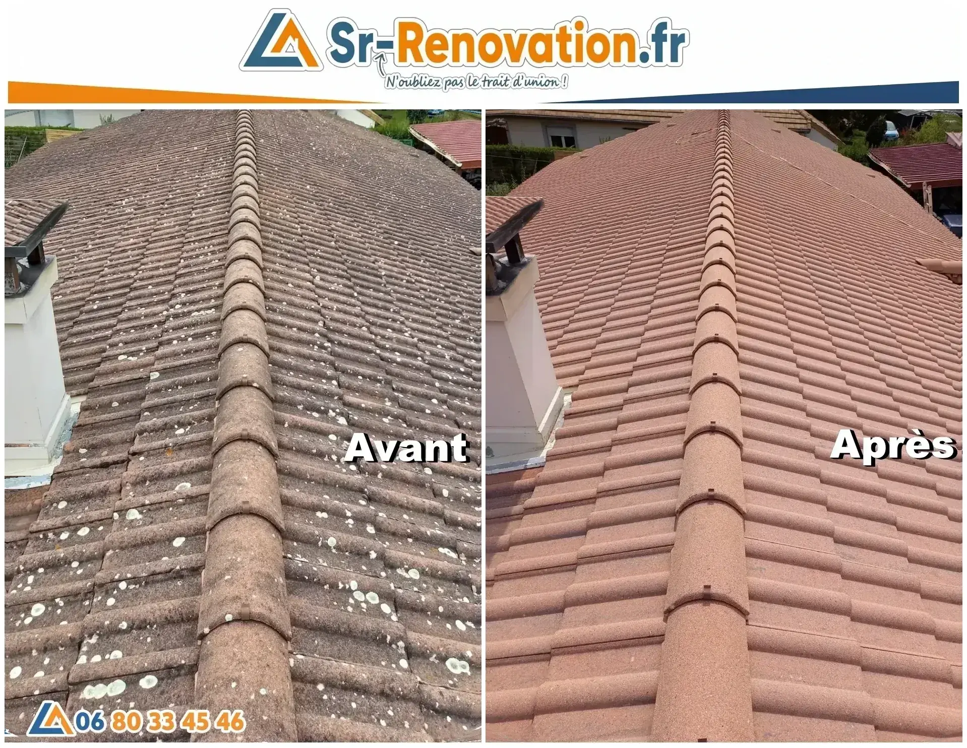 Avant/après hydrofuge coloré sur toiture à Arbois