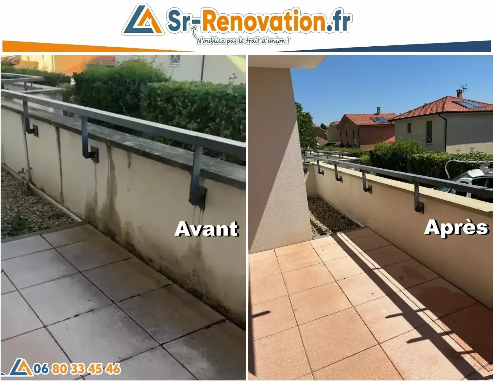 Avant/après nettoyage balcon à Collonges