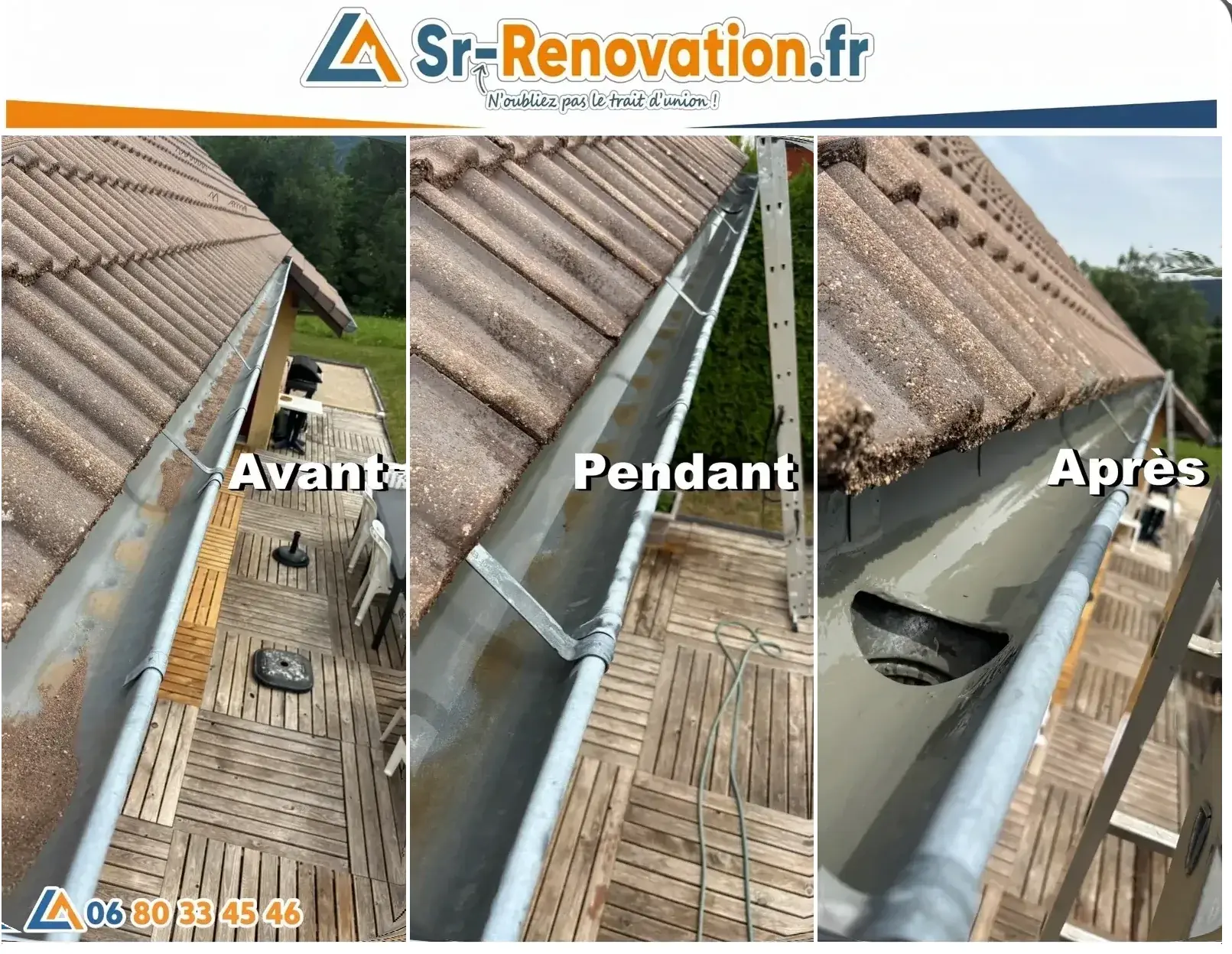 Avant/après étanchéité résine de chéneau à Lélex