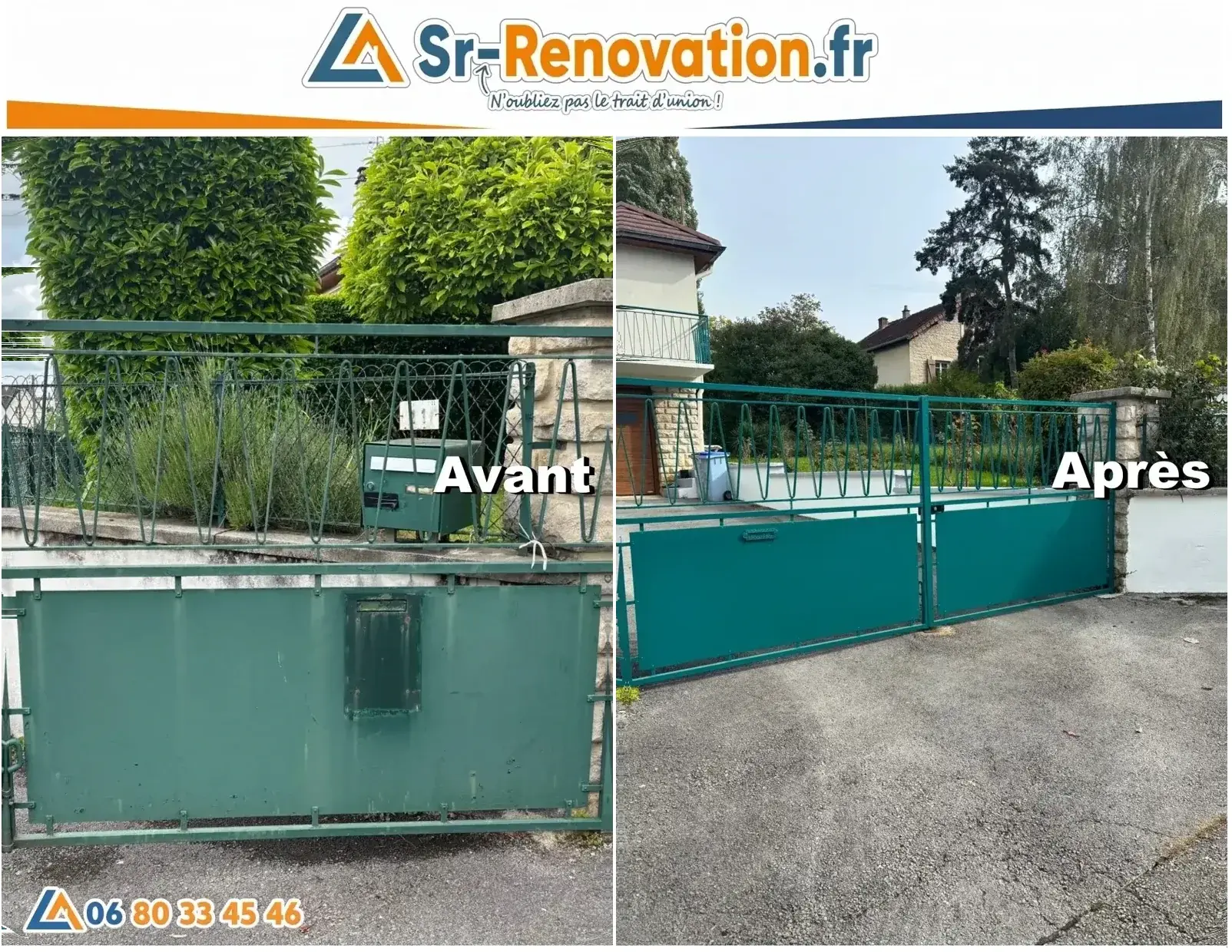 Avant/après ponçage + peinture portail à Lons-le-Saunier