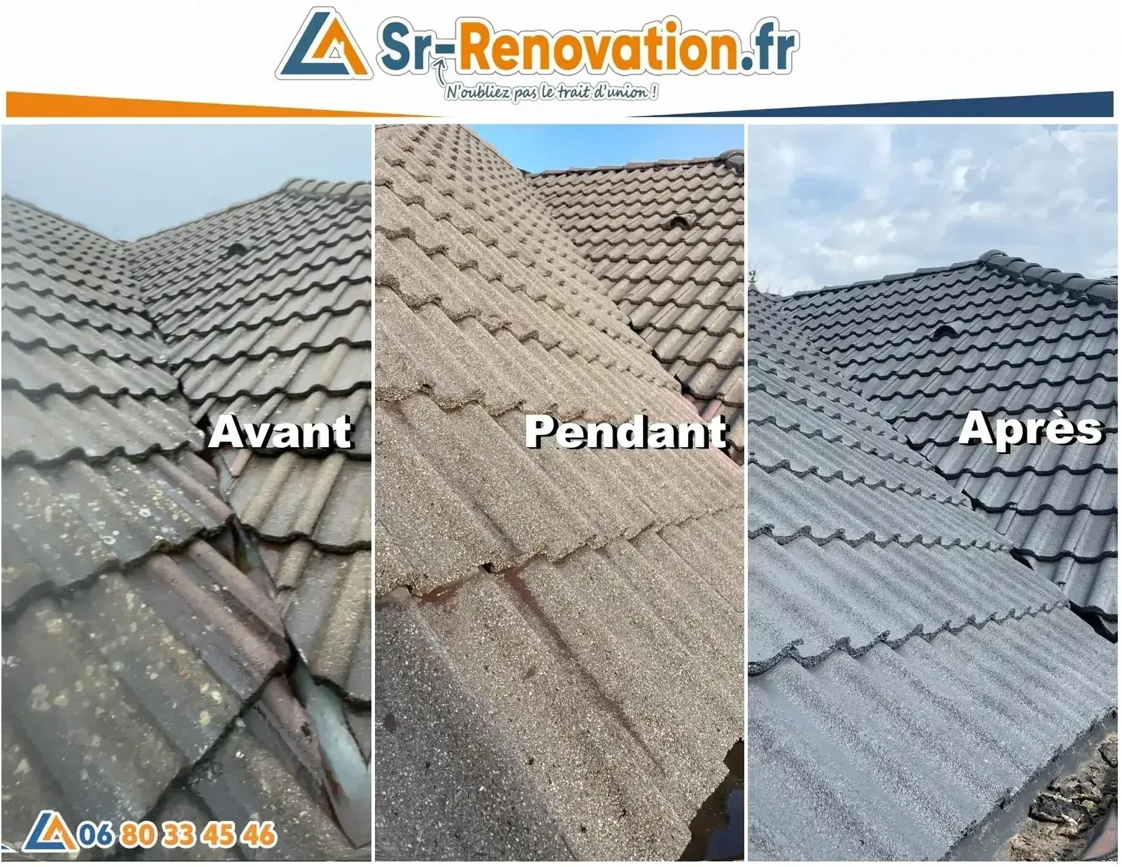 Avant/après peinture tuiles béton anthracite à Montain